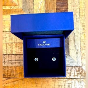 Swarovski square cut blue stud earrings.